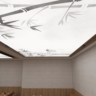 Chinese Tea Room Teahouse Bamboo Shadow Ceiling Light Box Landscape Plant Luminous Light Box Light and Shadow Bamboo Leaf Soft Film