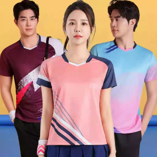Badminton Clothing Top Men's Short-sleeved Quick-drying Women's Air Volleyball Competition Clothing Training Table Tennis Team Clothing Printing Summer