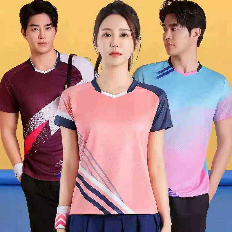 Костюм для бадминтона топы для мужчин с короткими рукавами, скоростная суха, женский волейбол, тренировка, настольный теннис, спортивная форма, печать летом