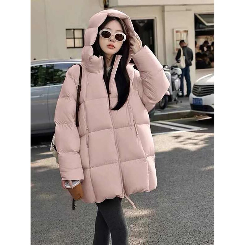 Zhang Beibei Ultra-Light Cotton Jacket for Women, Hooded Mid-Length Cloud Puff Thickened Coat, Trendy