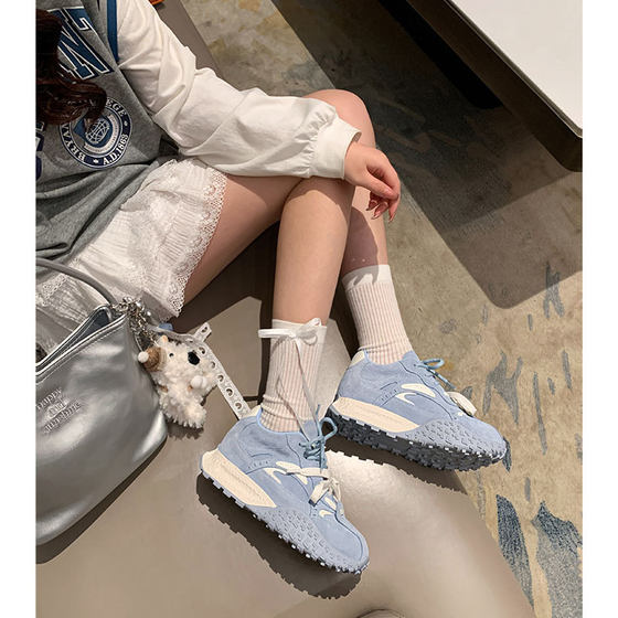 Genuine Leather ~ 7CM Inner Heightening German Training Shoes Women's Thick Sole Spring and Summer New Small Sports Casual Forrest Gump Shoes Torre Shoes