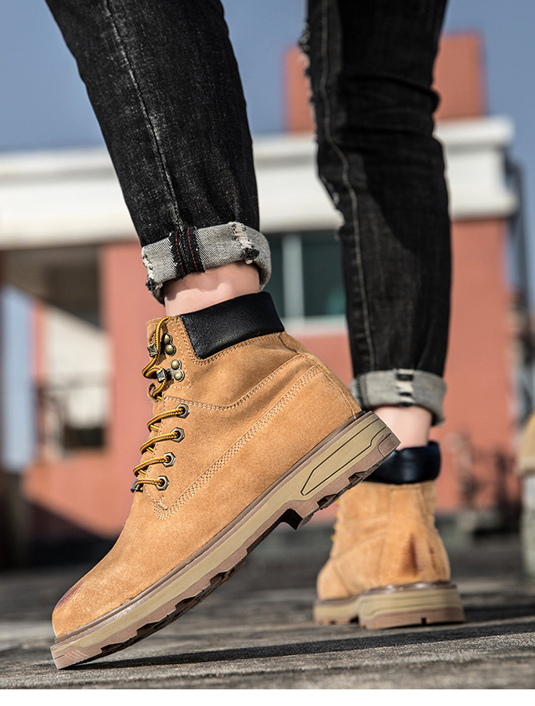 Ψηλές, μεγάλες κίτρινες μπότες, με στρώση κεφαλιού, δέρμα χοίρου, για υπαίθριες δραστηριότητες και ζεστά ανδρικά παπούτσια από κασμίρ_voghion.com