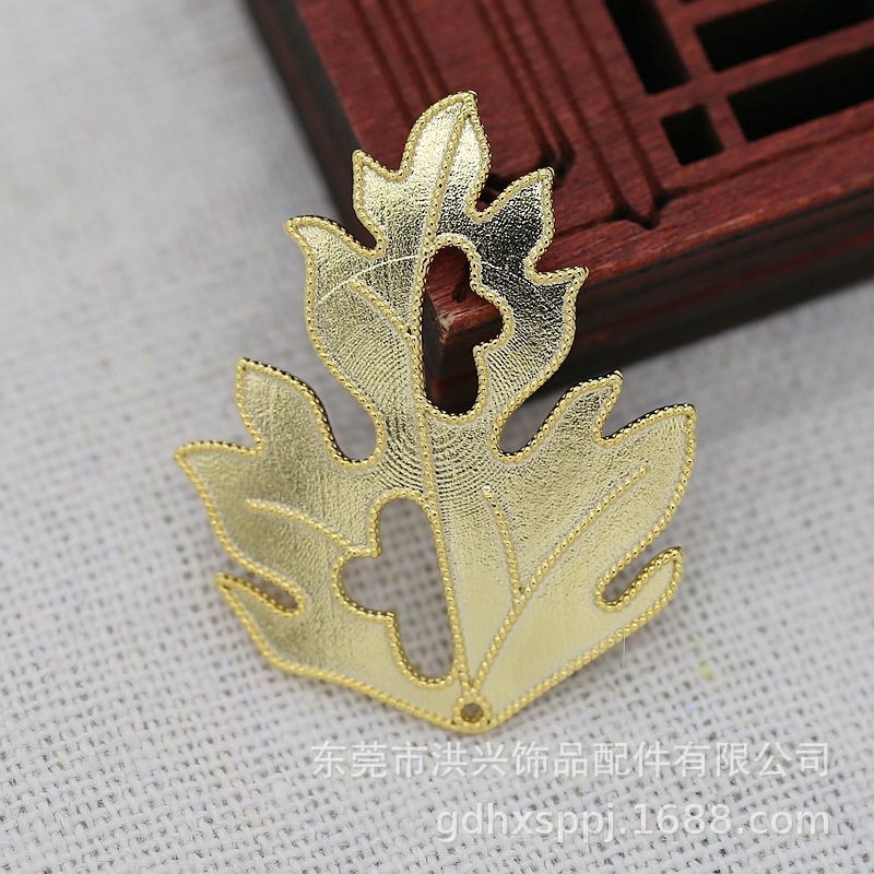 DIY饰品铜滴油沙金渡真金保色树叶枫叶滴胶仿点翠毛胚配件B1818