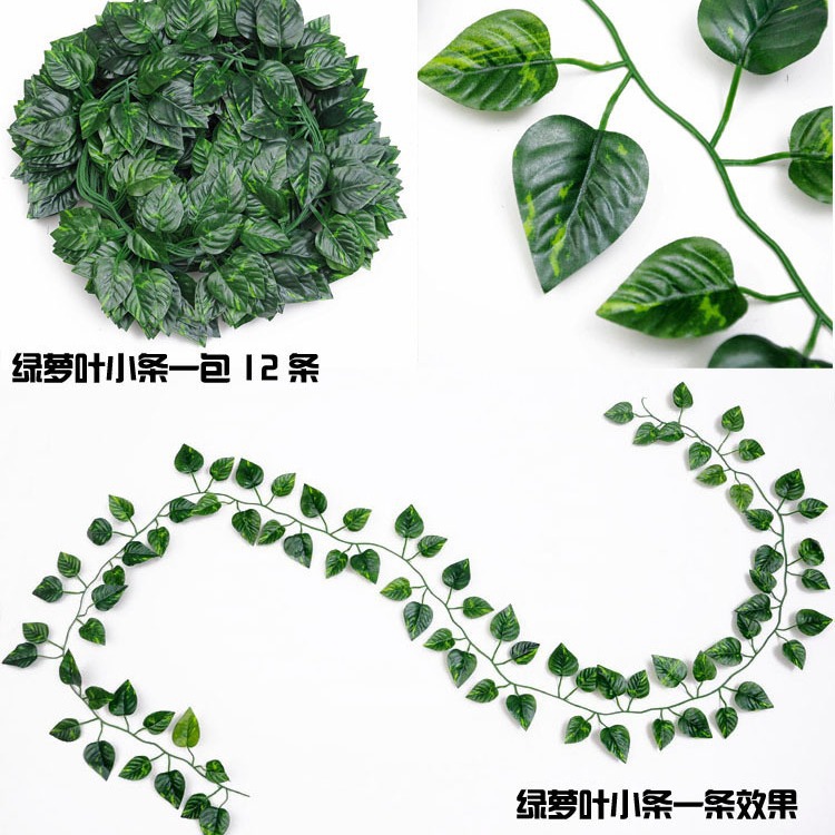 Ratán artificial decoración de techo perenne plástico decoración vid 80 unidades de patata dulce rábano verde uva hoja de tubo de bobinado