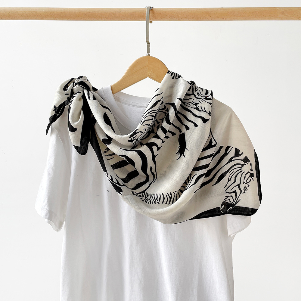 Large 90cm Square Scarf Zebra Print European American Fashion Herringbone Pattern Women's Shawl Retro Headscarf_voghion.com