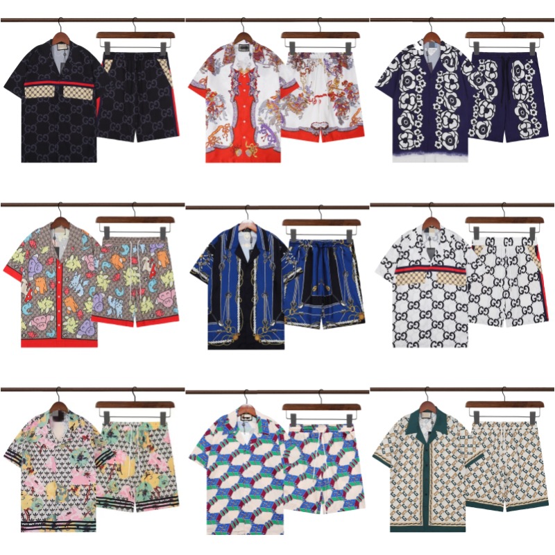 Foreign Trade Wholesale Men's Shirts Summer Fashion Brand Fan Jia Gu Jia Full Body Letter Printed Short Sleeve T-Shirt Two-Piece Set