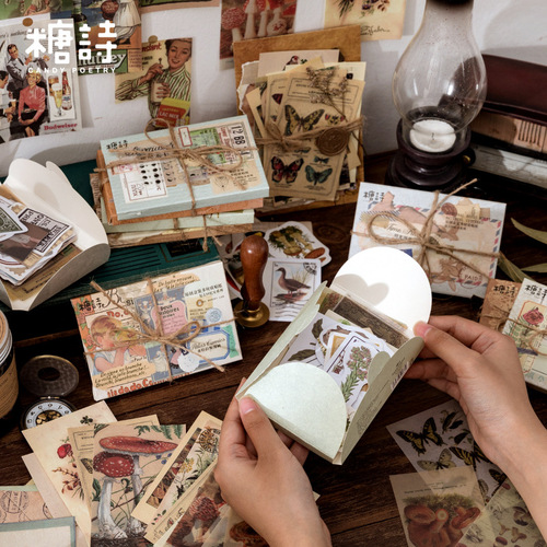 Sugar poem mixed material boxed stickers, retro memory room series, creative handbook material collage, 8 options