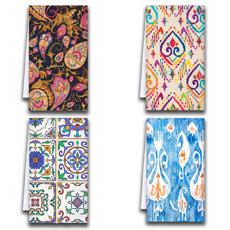 Cross-Border Supply Microfiber Christmas Tree Holiday Ethnic Style Bohemian Printed Towel Kitchen Absorbent Hand Towel