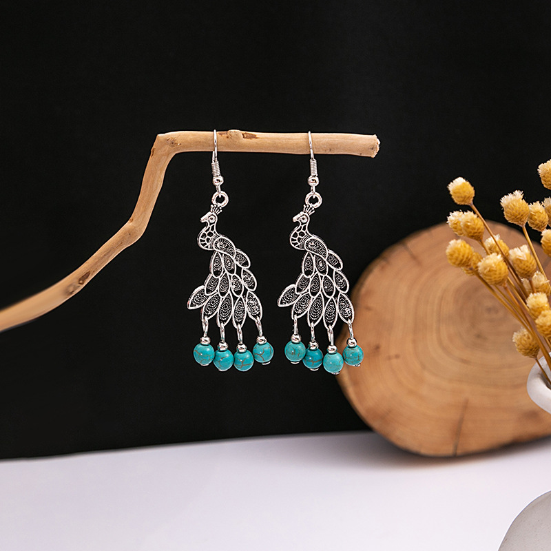 1 Pair Casual Retro Geometric Beaded Alloy Turquoise Drop Earrings display picture 17