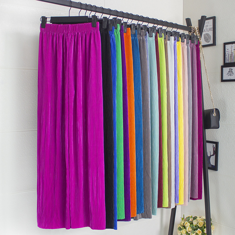 Ice Silk Chiffon Wide Leg Pants 2025 Spring and Summer Women's New Candy Color Pleated Pants Slim Casual Long Pants Vacation