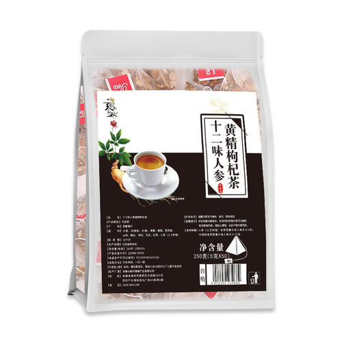 Twelve-flavored ginseng, polygonatum, wolfberry tea, men's solid golden gun, health-preserving eight-treasure tea, 250g triangular bag, mass sale