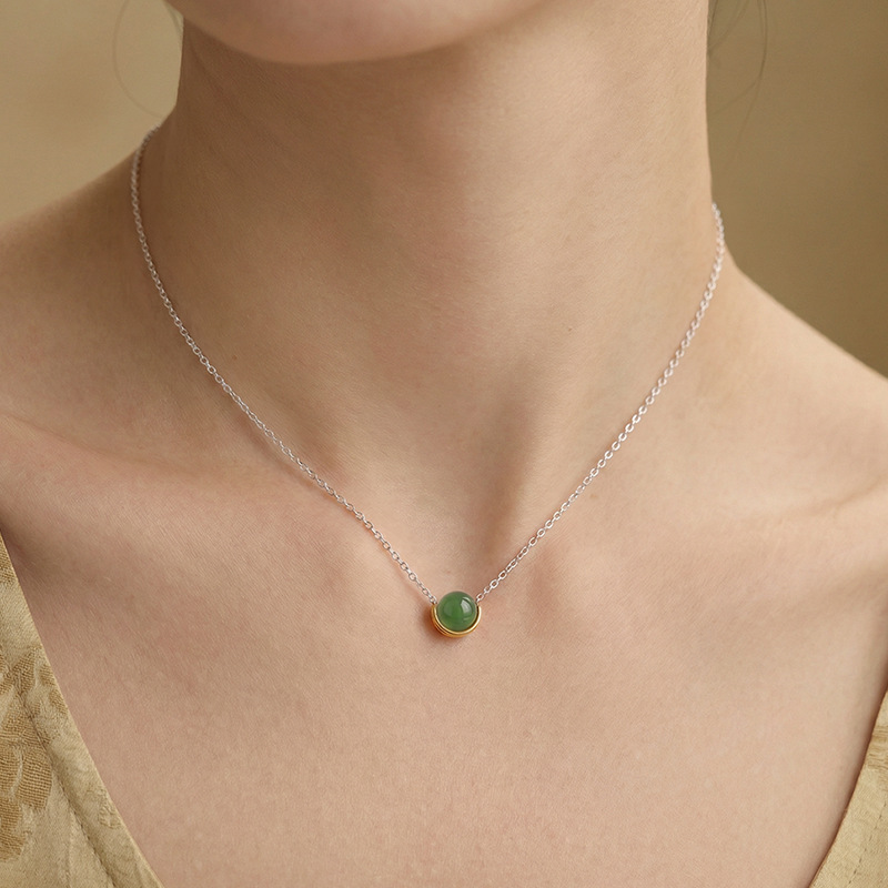Mặt dây chuyền bạc S925 đính ngọc bích Hotan – Jasper Thanh Đảo – Mã não đỏ kiểu Trung Quốc — Dây xích - Chain