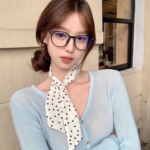 Korean White Long Polka Dot Silk Scarf Necklace for Women 2025 New Style Accessible Luxury High-End Versatile Thin Accessories