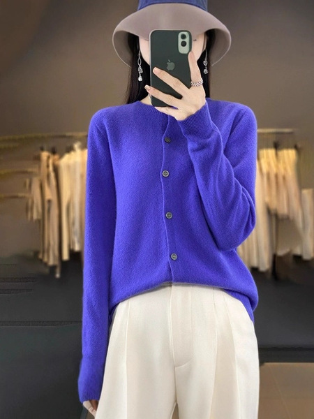 autumn cardigan with a round collar