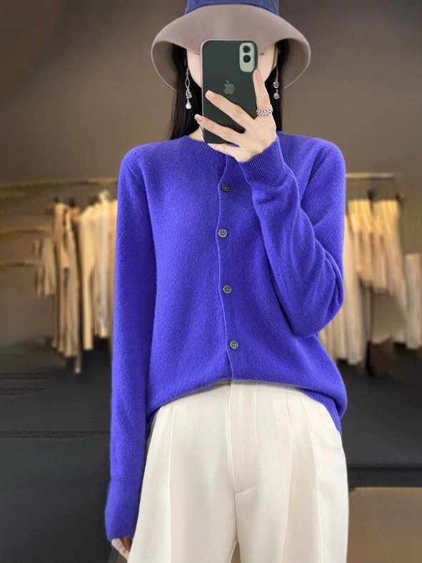autumn cardigan with a round collar