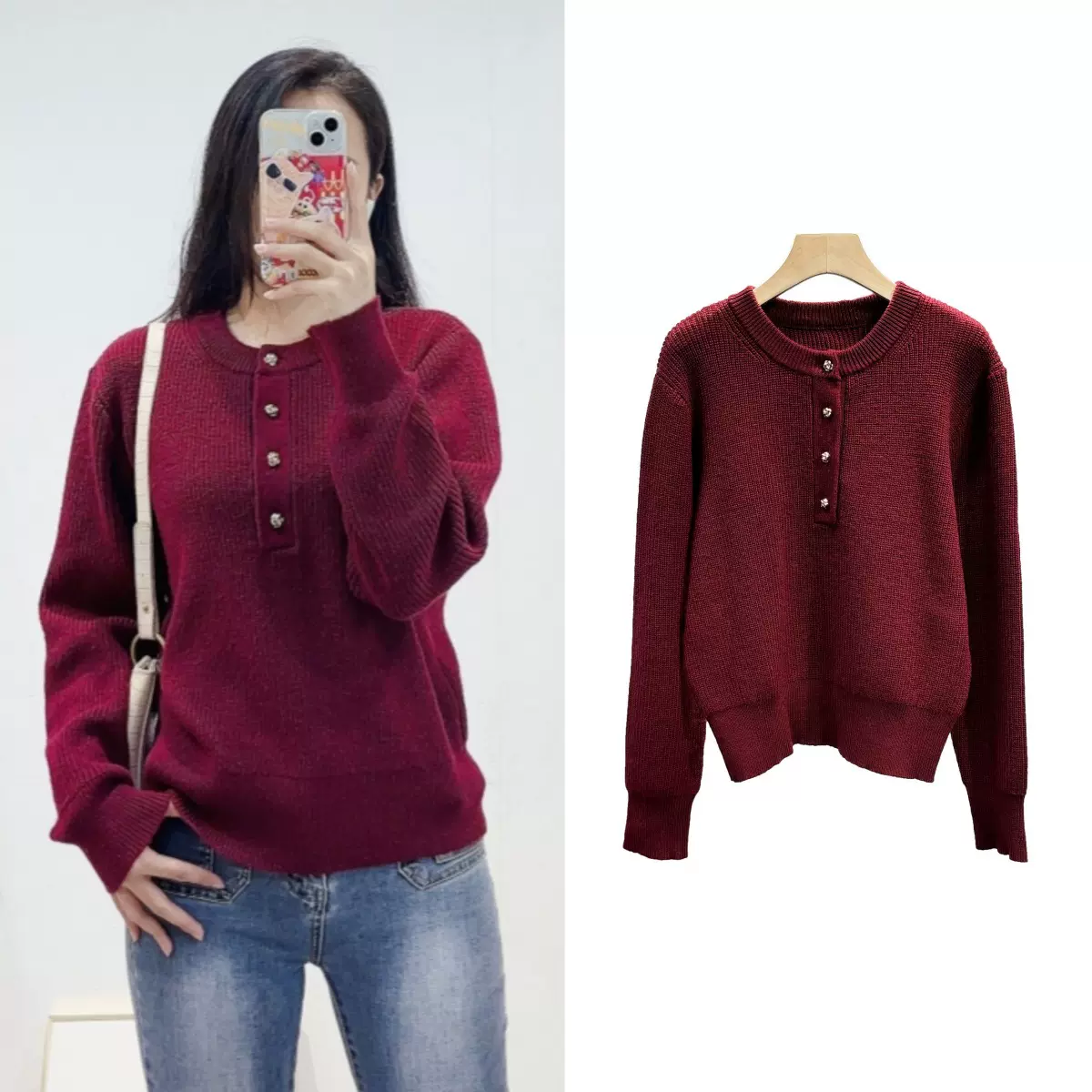 跨境秋冬女装法式复古气质羊绒针织衫螺纹简约圆领长袖套头毛衣女