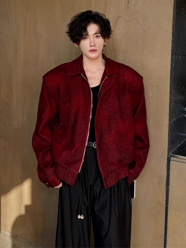 Cleanfit Red Shoulder Pad Short Jacket Men's Spring and Autum Handsome High-End Men's Tie-Dye Lapel Jacket