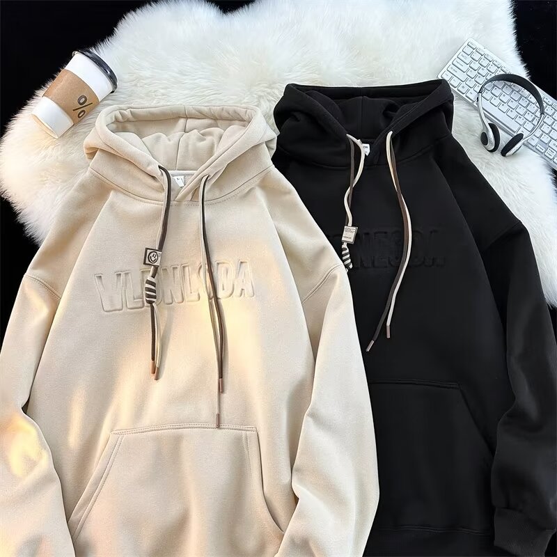 Sweat à capuche d'hiver pour homme avec polaire épaisse 500G Steel Print pour l'automne et l'hiver, veste à capuche Vibe High Street_voghion.com