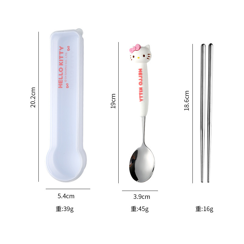 304 ステンレス鋼本物のサンリオスプーンと箸セット大きな耳の犬子供用スプーンクロメポータブル食器セット|undefined