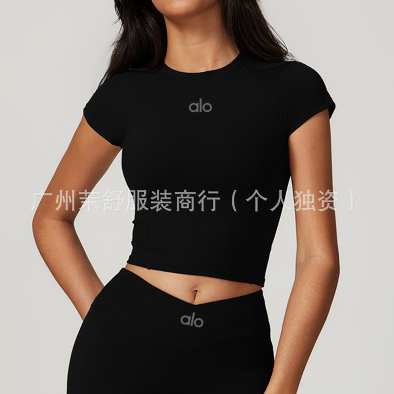 aloyoga官网紧身速干瑜伽套装外穿跑步运动短袖套装美背健身服女|undefined