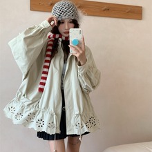 实拍ins韩国短款风衣外套2025年新款设计感立领花苞镂空薄外套女