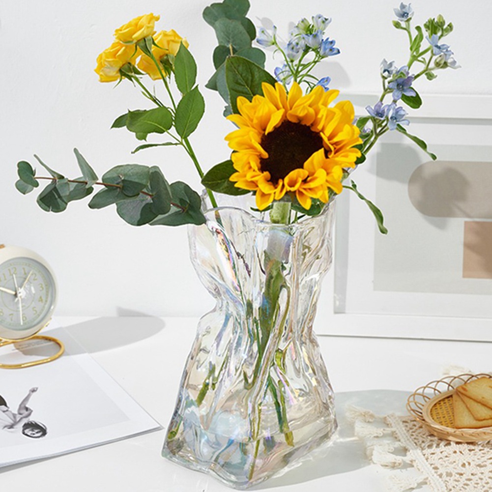 Moderno simple transparente fantasía papel origami jarrón de vidrio de alto nivel de sensación de sala de estar flor hidropónica decoración floral