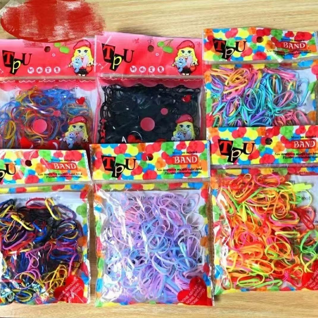 Bolso color negro, banda de goma de alta elasticidad desechable, anillo de cuero, lazo para el cabello, cuerda para el cabello, niña, trenza, placa, accesorios para el cabello image 1