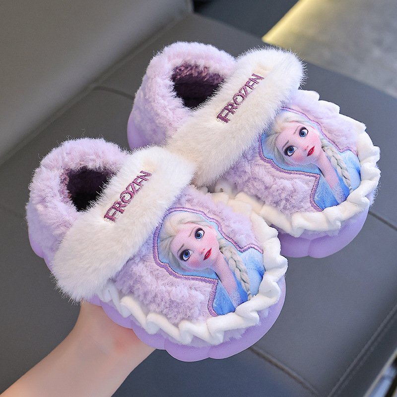 Zapatillas de algodón para niños de dibujos animados de invierno para niñas princesa Aisha calentamiento con una base gruesa de terciopelo para niños grandes zapatos de algodón