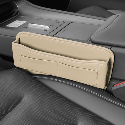 box gap plug leather multifunctional | Car storage bag/box - beige-ribbon-card-holder