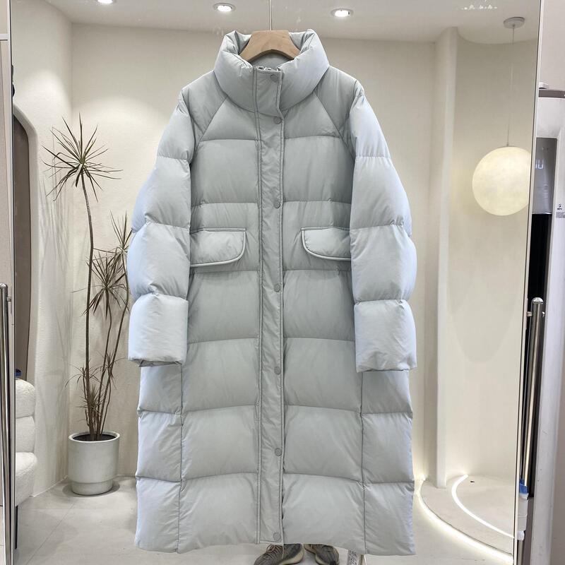 2024 New Mid-length Down Jacket Women's Over-the-knee Loose All-match Thickened Collar Korean Style High-end Trendy Jacket