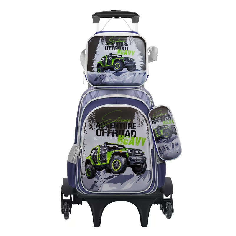 Juego de mochila escolar de nailon de tres piezas, mochila infantil para estudiantes de primaria, mochila ligera con ruedas, lonchera bonita
