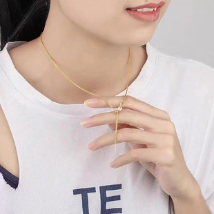 18K Gold Universal Needle Type Chopard Chain Plain Chain Au750 Simple Versatile Decorative Necklace Color Gold Clavicle Chain Wholesale