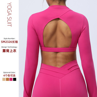 Cross-border New Hollow-out Yoga Top Long-sleeved Navel-exposed Sports T-shirt Tight Fitness Top for Women