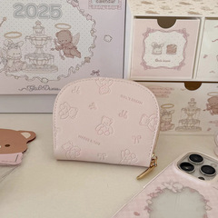 新しいinsガールシェルカードホルダーベアエンボス財布コンパクト収納かわいいマルチカードスロット大容量カードホルダー