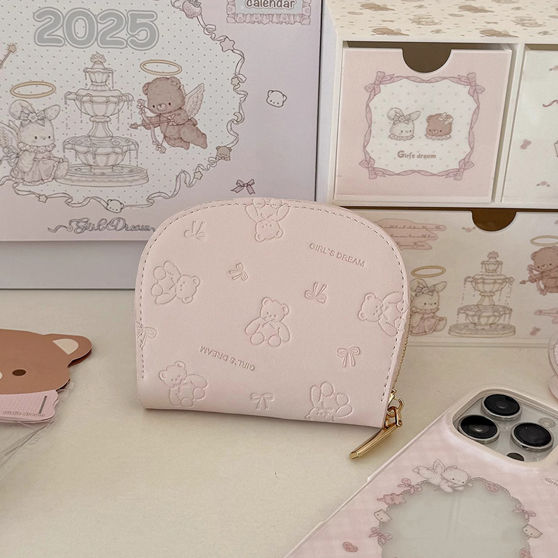新しいinsガールシェルカードホルダーベアエンボス財布コンパクト収納かわいいマルチカードスロット大容量カードホルダー|undefined