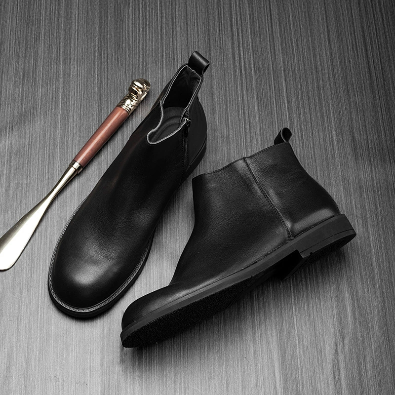 Новые мужские кожаные сапоги в британском стиле, универсальные модные короткие сапоги, теплые ботинки Martin на флисовой подкладке, модные ботинки челси