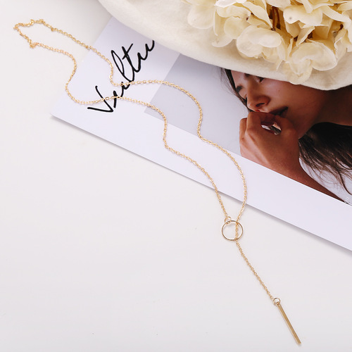Punk fashion accessories minimalist metal loop short length necklace choker women clavicle chain pendant