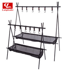 Outdoor tent camping aluminum portable triangular stand foldable storage rack clothesline hanger rack with mesh bag