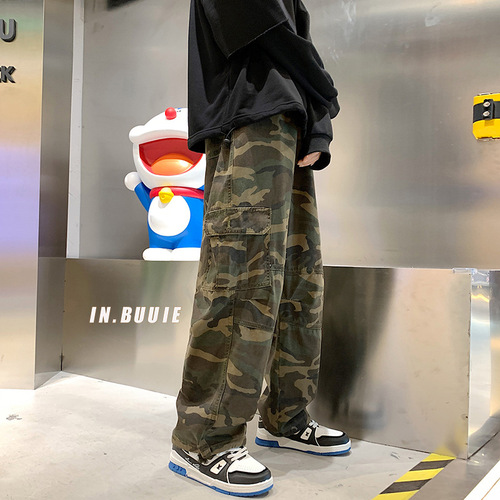Vintage American Retro Camouflage Work Pants for Men Spring Autumn High Street Ins Trendy Brand Oversize Drawstring Pants