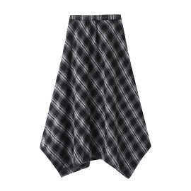 2025冬季新款复古百搭长裙不规则黑色格纹半身裙女L0070928011