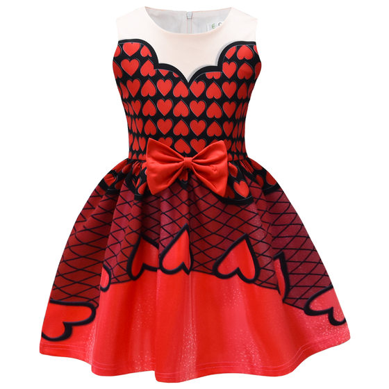 Cross-border source of new digital printing cartoon printing girls dress girls bow dress