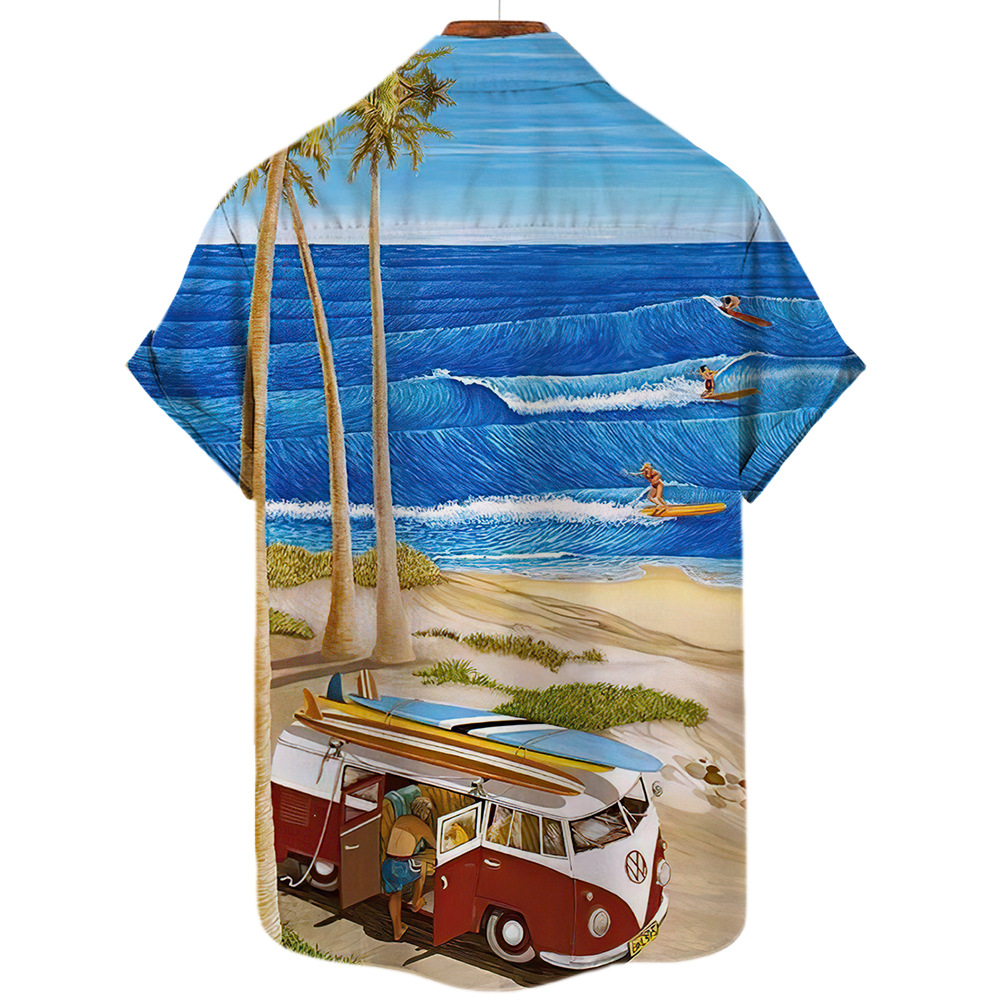 Blouse Tops Type Wholesale Men's Vacation Cartoon Landscape Short Sleeve Printing Men's Tops
