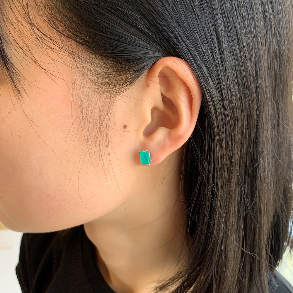 Zircon Inlay Material 1 Pair 925 Sterling Silver Square Zircon Ear Studs