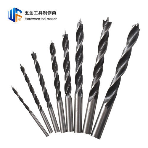 Three-point woodworking twist drill bit 3-10mm multi-specification round handle wood plastic positioning punching hole woodworking drill bit