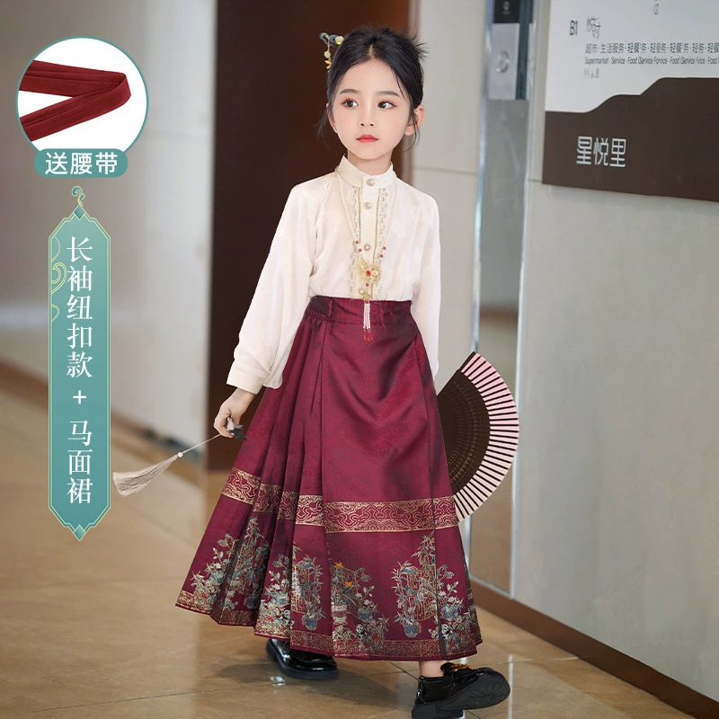 Horse-faced skirt mid-large children's suit 2025 new children's national style high-end Chinese costume for girls Chinese style ancient costume