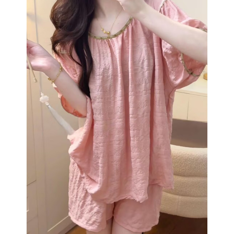 2026 New Product: Casual and Comfortable Women's Pajamas, Short-Sleeved Shorts, Chinese Style Jacquard Cloud Cotton Solid Color Set, Home Wear