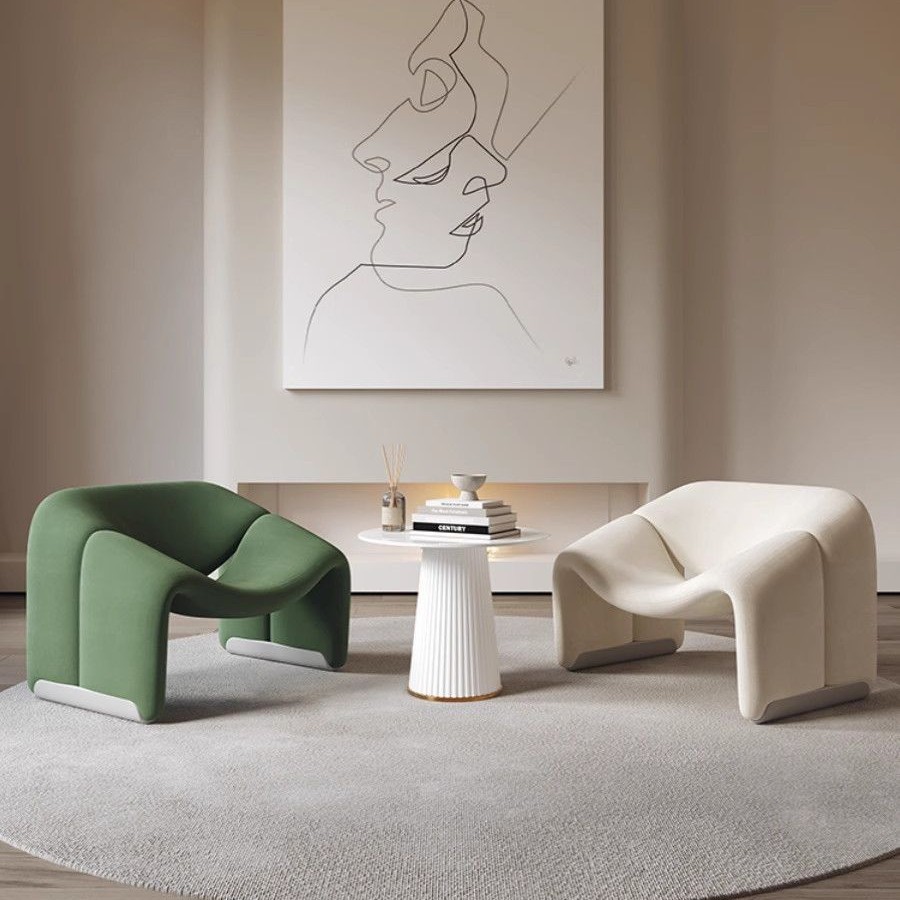 微笑单人沙发客厅卧室阳台休闲懒人椅中古网红休息区接待洽谈桌椅