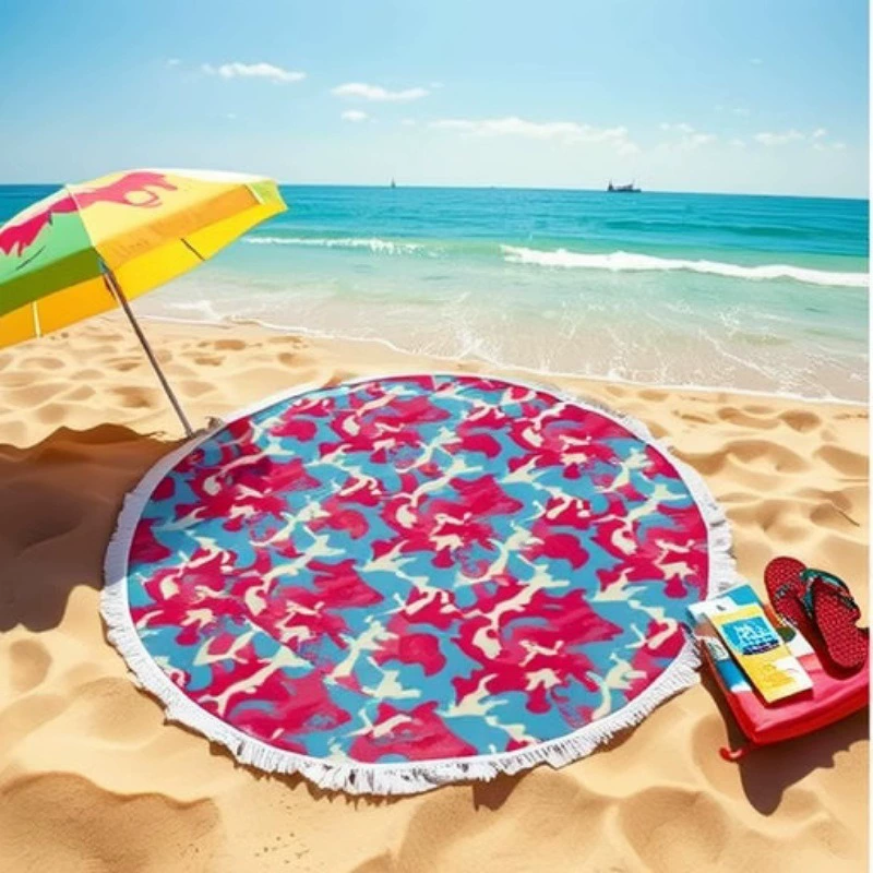 Пляжное полотенце с принтом от производителя, круглое пляжное полотенце с принтом, пляжное полотенце с кисточками