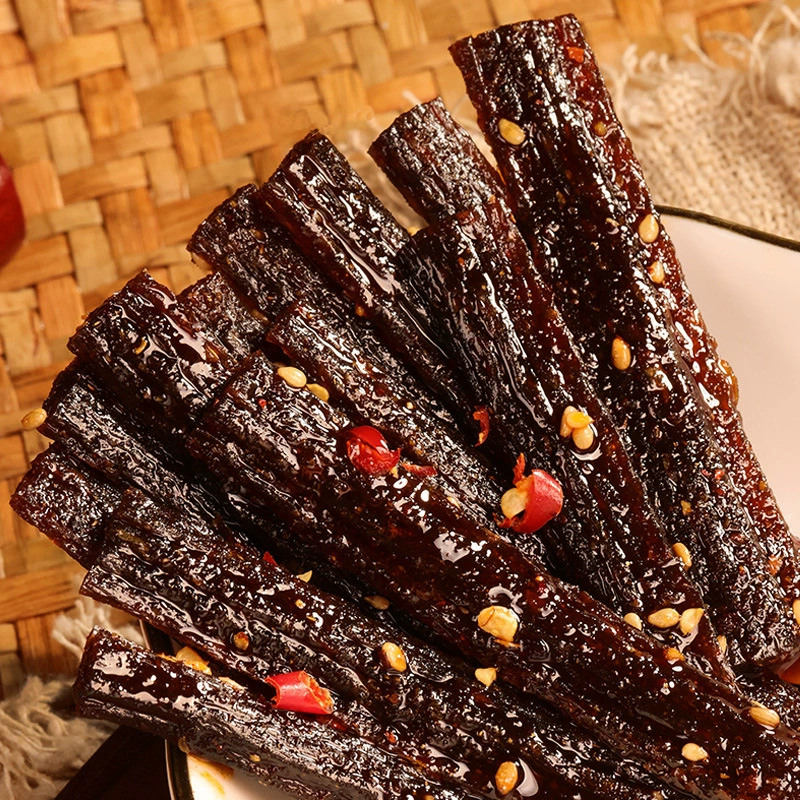 Жареные сушёные бобовые полоски (Si Xiang Shan), чесночный вкус, 10 маленьких пакетиков, острая закуска