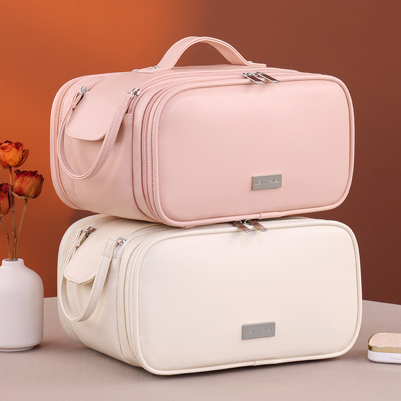 Amazon nueva división multicapa bolsa de maquillaje de gran capacidad portátil de viaje cepillo de maquillaje portátil bolsa de almacenamiento de maquillaje